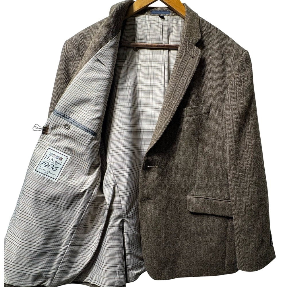 Jos. A. Bank 1905 Sport Coat Mens 42 R Brown Herringbone Elbow Patch Blazer